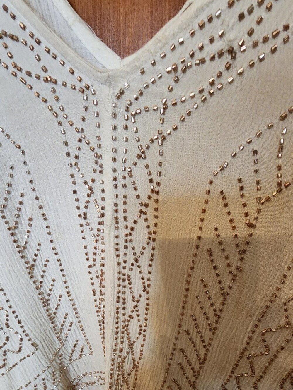 Silky off ivory swing-style camisole by Free People with gold glass beads - Picture 2 of 3